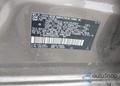 2012 Toyota Rav4 Limited V6 from USA, damaged, VIN 2T3DK4DV4CW094229